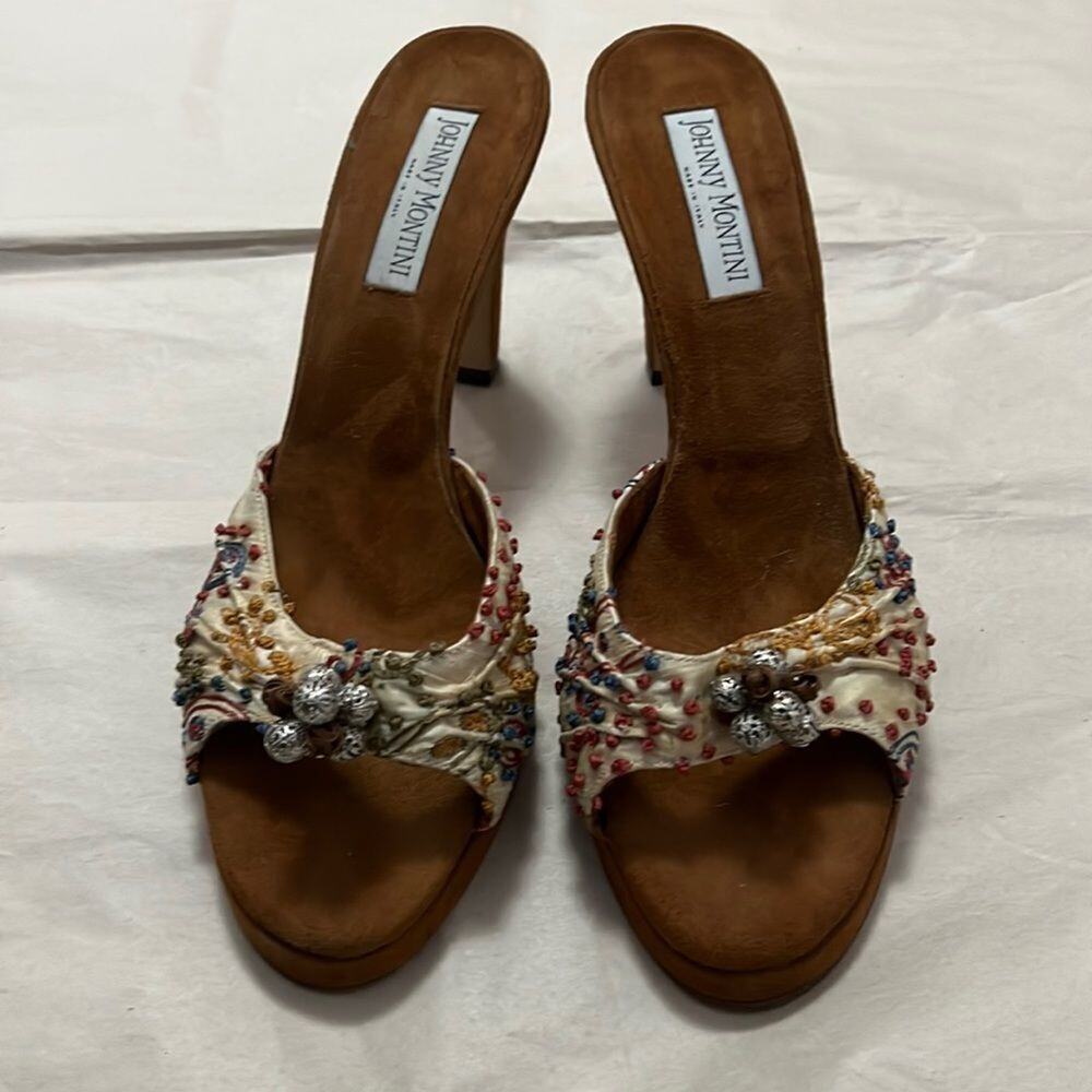 JHONNY MONTINI Y2K WOOD HEEL SANDALS SIZE 11